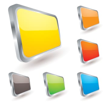 Collection of six web icons with silver bevel and light reflection