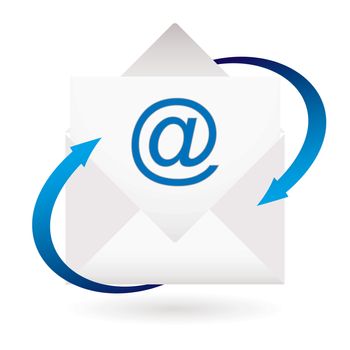 email concept with blue arrows and white envelope