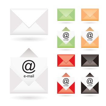 Email icon collection with open envelope and color variation