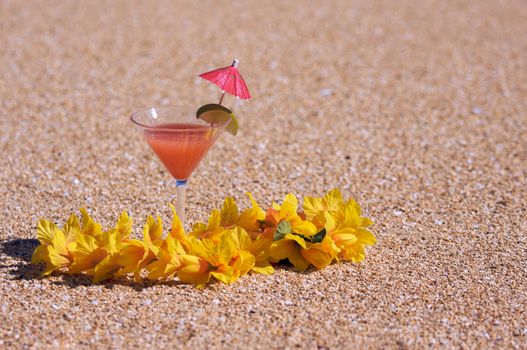 Tropical Drink on Sandy Beach Shoreline