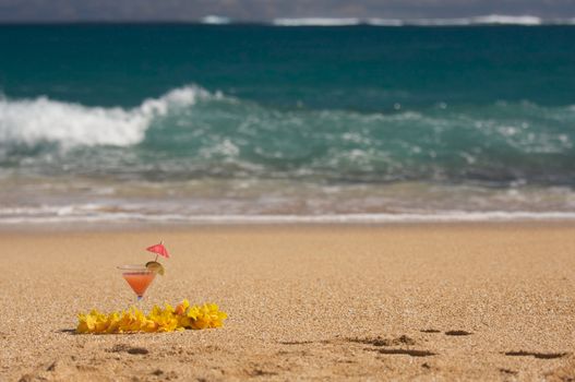 Tropical Drink on Sandy Beach Shoreline