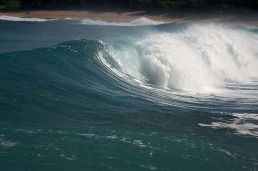 Dramatic Shorebreak Wave on a clear morning.