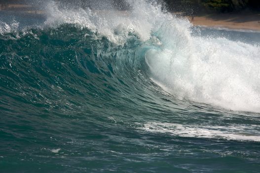 Dramatic Shorebreak Wave on a clear morning.