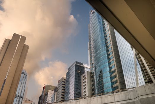 Color skyscrapers scenery in modern city in Hong Kong.