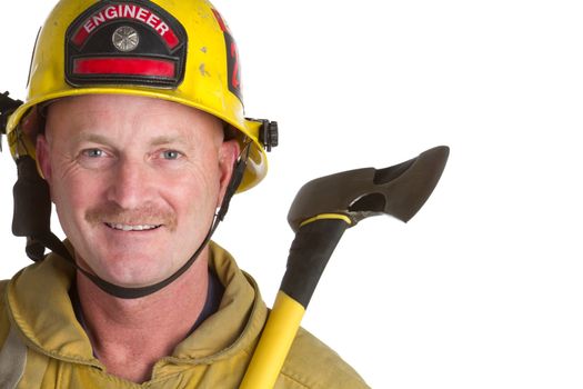 Fire fighter holding axe