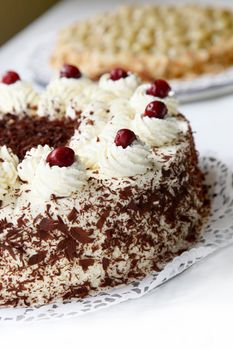 Cherry cake with chocolate - cake - close-up