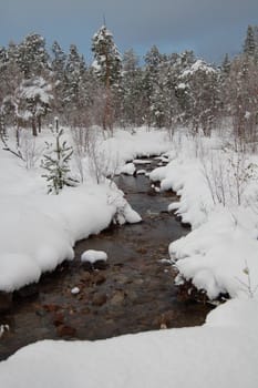 open creek in winter landscape