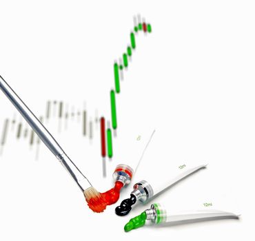 japanese candlestick chart painted on white background