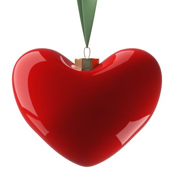 Heart hanging on a ribbon. 3D image.