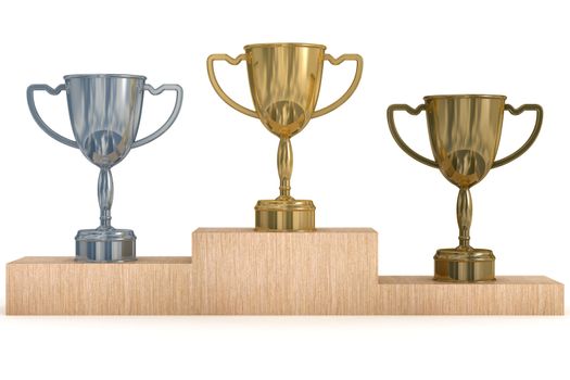 Cups for winners of competitions. 3D image.