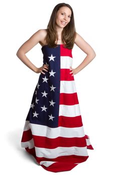 Woman wearing american flag dress