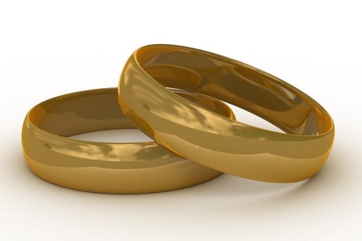 Two gold wedding rings. the 3D image.