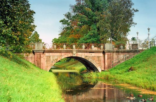 Stone bridge with decoration in the park