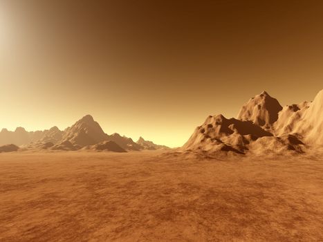 3d rendered Illustration. Fictional Mars like landscape.