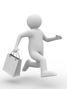 Man with shoping bag on white. Isolated 3D image