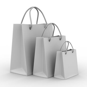 Three shoping bags on white. Isolated 3D image