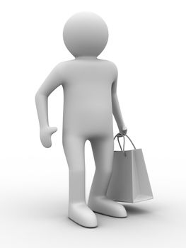 Man with shoping bag on white. Isolated 3D image