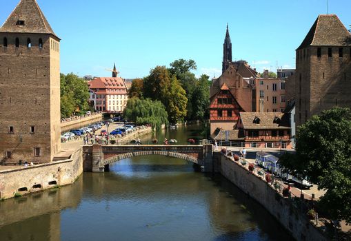 View on Ponts Couverts in Strasbourg’s Old Town – France