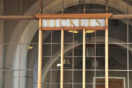 Grand old sign announcing train tickets in Union Station