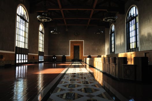 Empty train station lobby in Los Angeles