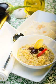 fresh homemade Badingian mutabbal Baba Ghanoush,traditional middle eastern dish