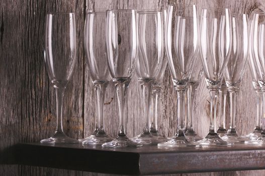 Champagne Flutes on Shelf Abstract