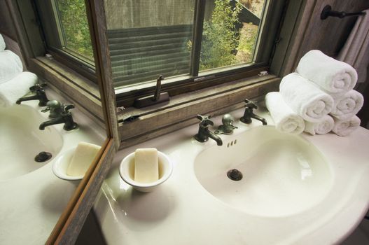 Rustic Bathroom Sink and Window