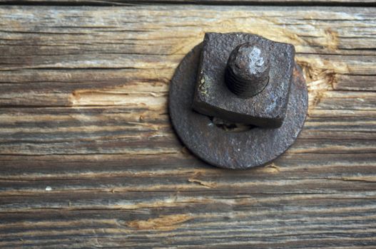 Antique Rusty Bolt, Washer and Wood with Narrow DOF
