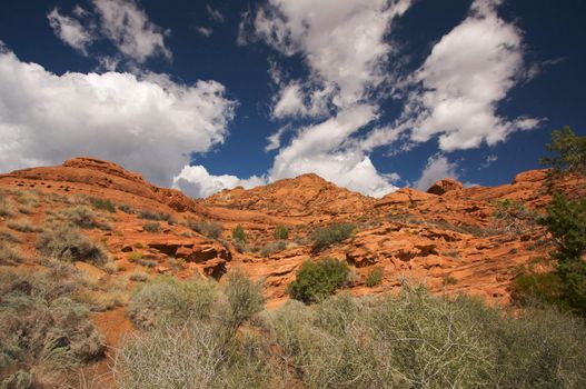 Red Rocks of Utah with Dramatic Blue Sky and Clouds