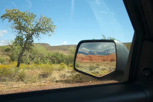 Red Rock Of Utah in Car Mirror