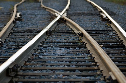 Rail road tracks crossing each other