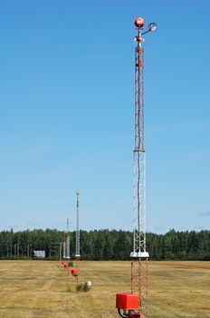 A series of light tower at an airport