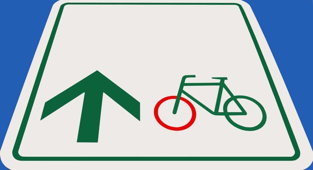 This image shows a label with a bike and arrow
