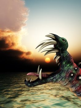 A horrible Halloween monster in a sea landscape.