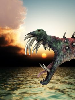 A horrible Halloween monster in a sea landscape.