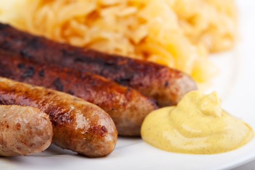 fried sausages,mustard and sauerkraut