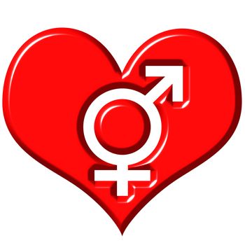 3d heart with combined gender signs isolated in white