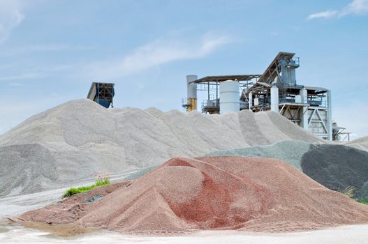 Factory Big Pile of granulates marbles and stones in Italy