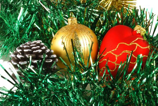 Preparation for christmas holidays, christmas-tree decorations close up