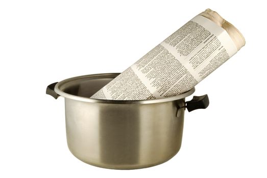 Hot news, the newspaper in a saucepan