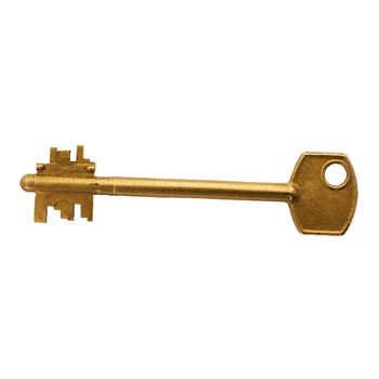 Golden big key on a white background