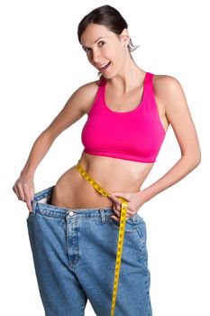 Weight loss woman measuring waist