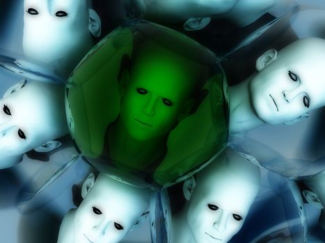 A unique head amongst some conformist heads.