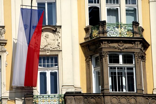 Building in Prague with beautiful architecture and windows
