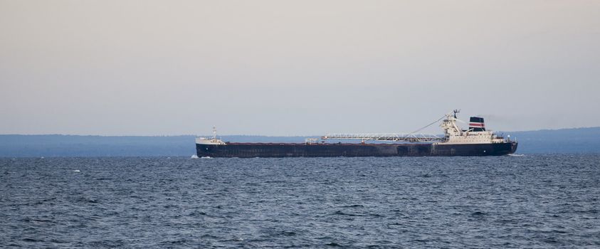 A large ore ship on the Great Lakes.