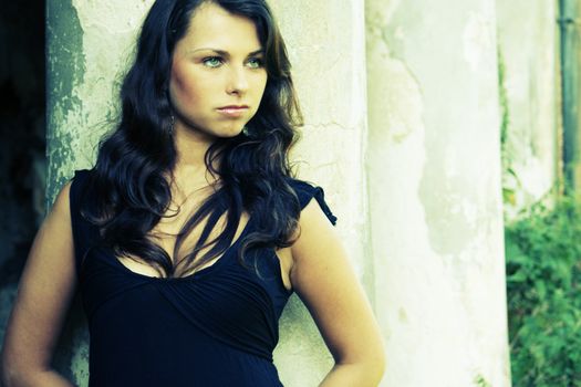 Young beautifful Girl in old mannor-house