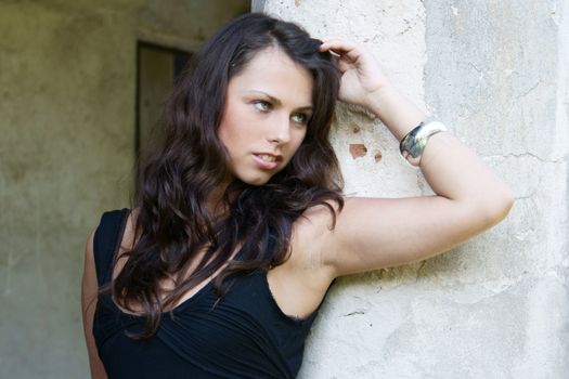 Young beautifful Girl in old mannor-house