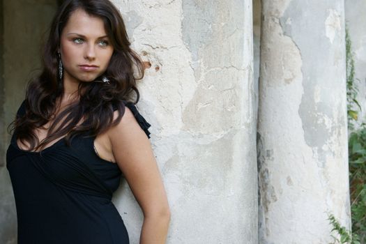 Young beautifful Girl in old mannor-house
