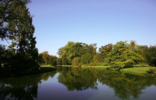 Lake in park, caste in Zamecke Lednice
