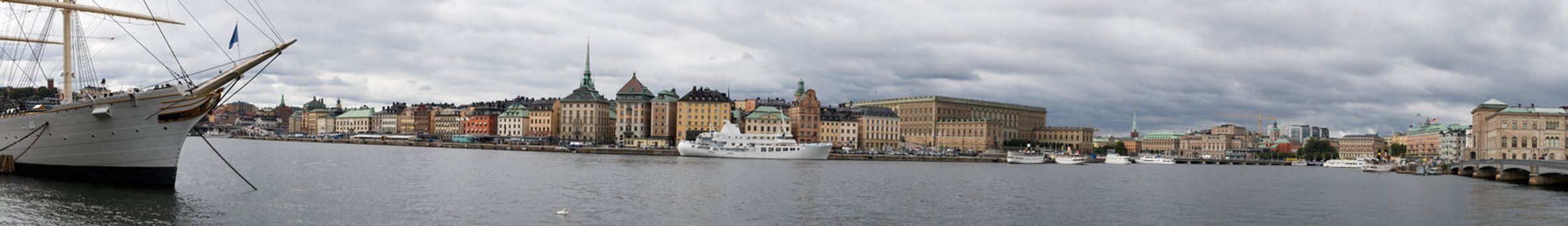 Ship fore an panorama of Stockholm city in background